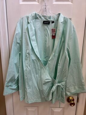 Avenue Pastel Mint Wrap Top/Jacket with Side Tie, Size 18-20, NWT